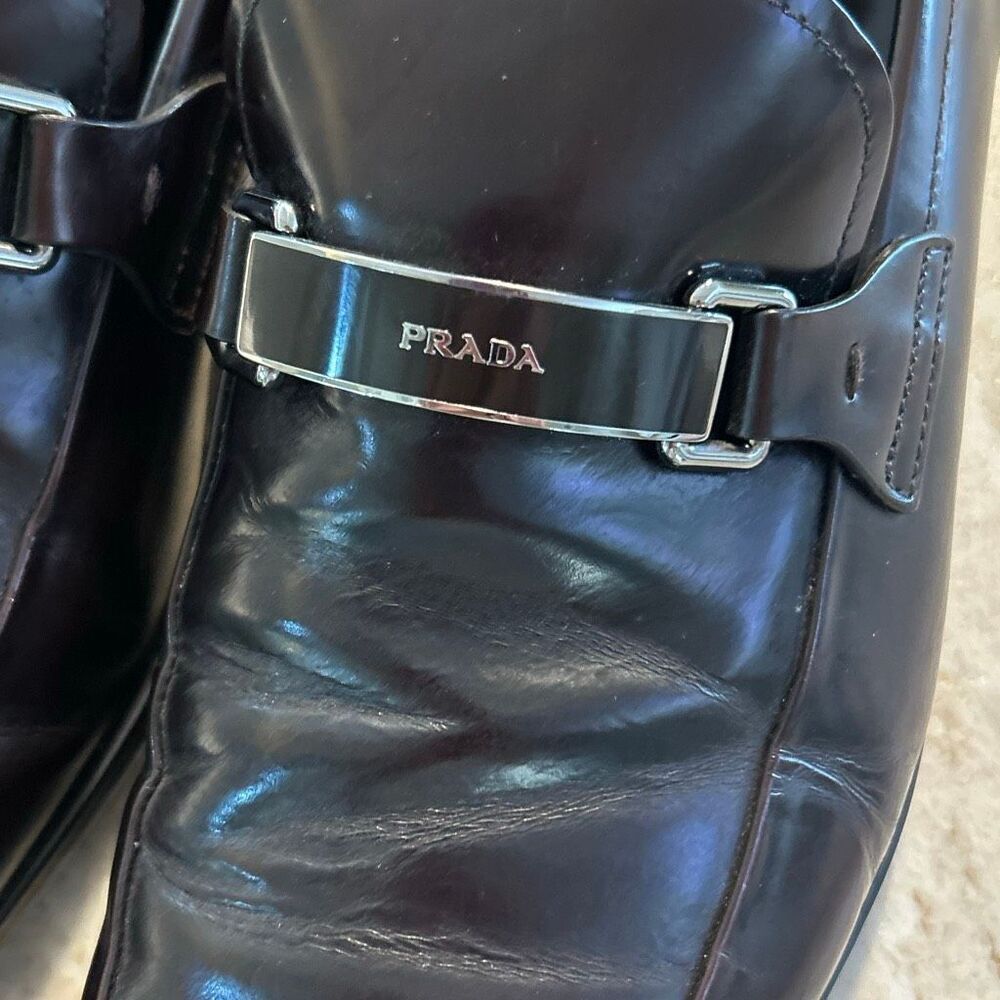 PRADA Leather Logo Loafer Slipper Dress Shoes US 10 - Picture 2 of 10